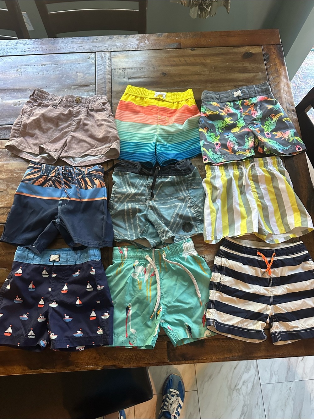 Lot of 9 Assorted Boys' Swim Trunks - Yellow, Teal, Navy, Gray, Mint, Coral